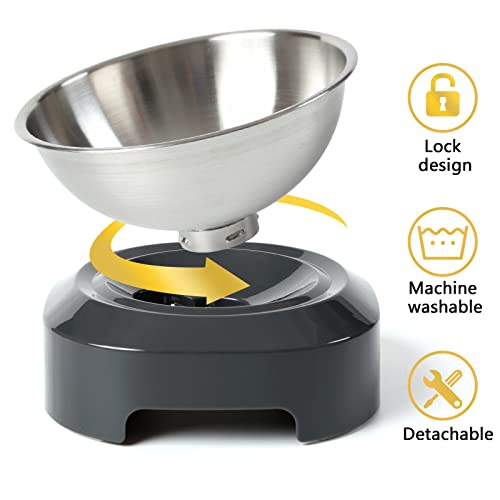 Pewingo Cat Bowl With Stainless Steel, Non-Slip Silicone Mat Cat Feeder With 0 &15° Tilting Neck Protective Bowl For Pets, Cats Food Or Water Feeding-Single Bowl #TOP3