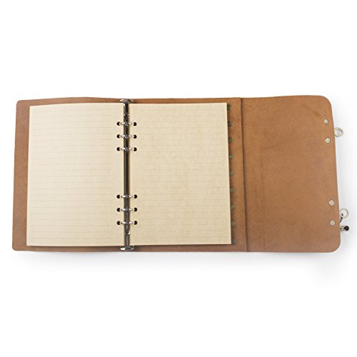 Ancicraft Leather Journal Lined for Men Women Vintage Clasp Lock A5 Refillable 6-Ring Binder Thick Craft Paper (Red Brown with Clasp A5)
