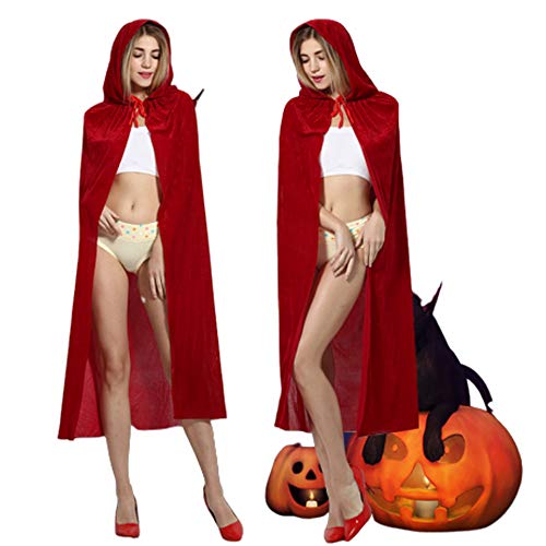 Legou Deluxe Halloween Witch Robe Cloak Cape, Gold Velvet Hooded Cape, Cosplay Costume, Suitable For Adult Women Carnival Masquerade Costume,Red,1.5M