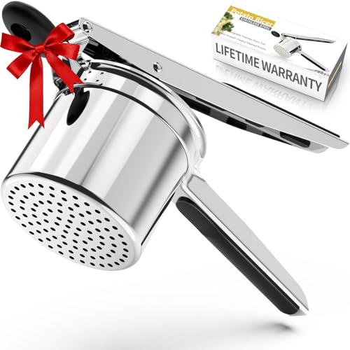 Kartoffelpresse Edelstahl, 405ML | Mit fester Ricer-Scheibe für fluffiges Kartoffelpüree | Silikongriff |Spülmaschinenfest Kartoffelpresse Edelstahl, 405ML | Mit fester Ricer-Scheibe für fluffiges Kartoffelpüree | Silikongriff |Spülmaschinenfest
