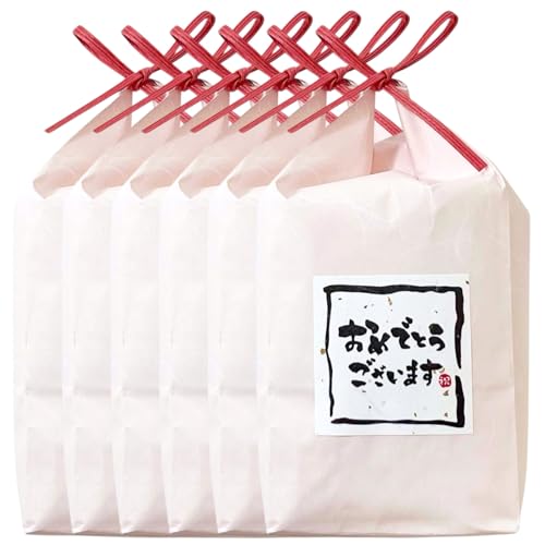 【精米】 紙袋入 3合米×6個 「おめでとうございます」 令和7年産山形県産はえぬき450g ピンク紙袋 イベント 景品 贈答 お祝い (6個まとめ)
