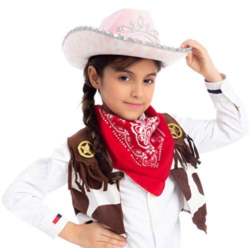 image for Spooktacular Creations Children's Pink Cow Print Felt Cowboy Hat 2 Pac