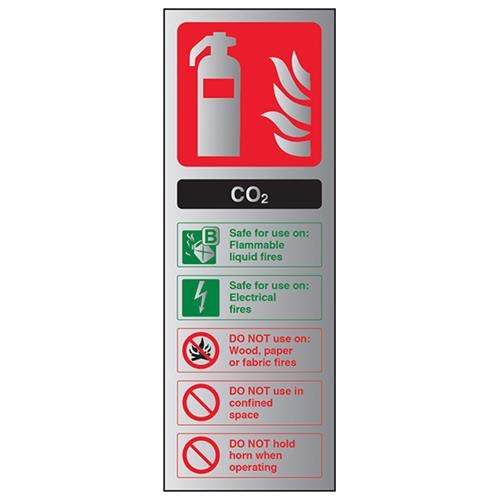 Image of VSafety Fire Extinguisher-CO2 ID Sign - 75mm x 200mm - 1.6mm Alu Rigid Plastic