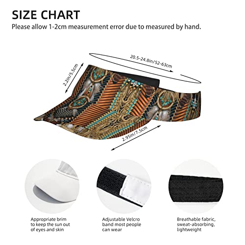 Cute Indian Native American Hats Women Men Retro Sun Sport Visor Hats Adjustable Fit Visor Women Hats, Black, One Size #TOP3