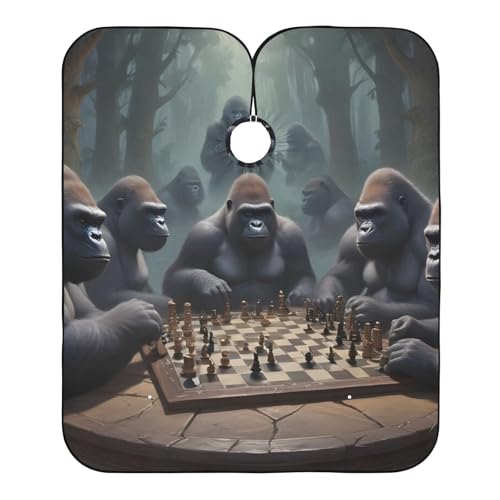 Hezely Chess Gorillas Hair Dye Cape, Barber Cape for Adults,Waterproof Salon Cape,Waterproof Hairdressing Styling Hair Cutting, 65