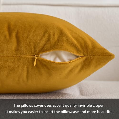 MIULEE Velvet Soft Soild Microfiber Decorative Square Pillow Case Throw Cushion Cover for Sofa Bedroom with Invisible Zipper 16x16 Inch 40x40cm Mustard Yellow Set of 2 Lined - Image 3