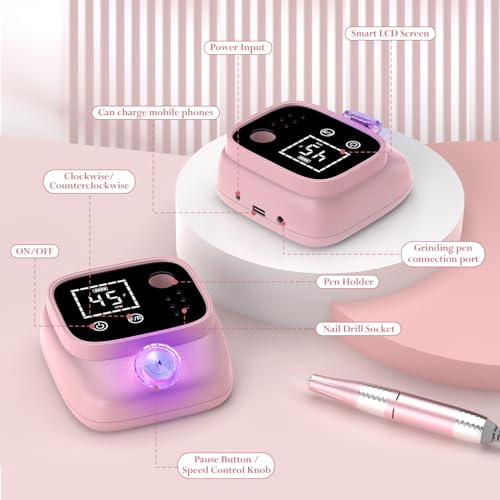 ANBEISTEE Professionell 45000 RPM Elektrische Nagelfräser, Tragbare Nagelfeile, Fräser Nägel, Nagelbohrer, Pediküre, Acrylnagel Gel Polieren Entfernen, Geeignet für Salons und Familien, Rosa