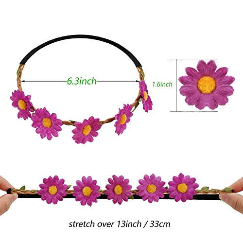 MiDoDo 10 Pieces Sunflower Crown Headbands Multicolor Elastic Flower Garland Headband for Women Girl Daisy Boho Flower Headband One Size Floral Wreath Headpiece for Seaside Wedding Festival Party