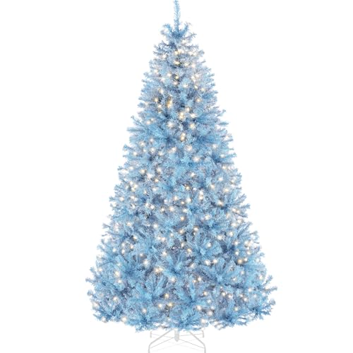 Best Choice Products 6ft Pre-Lit Baby Blue Christmas Tree, Full Artificial Holiday Decoration w/ 947 Branch Tips, 250 Lights, Foldable Base