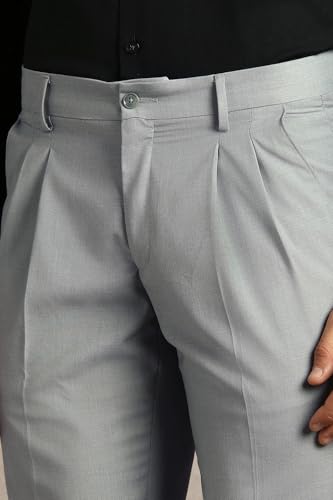 Image of Louis Philippe Men's Regular Fit Fashionable Pleated Trouser Work Ready Solid Formal Trouser