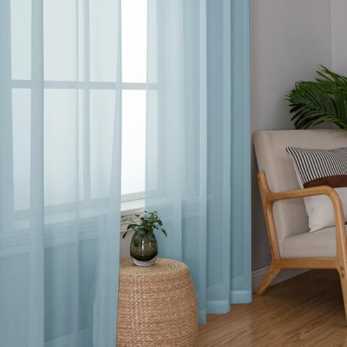 Image of Chyhomenyc Light Blue Sheer Curtains 63 Inch Length 2 Panels, Light Filtering Airy Rod Pocket Window Curtain Treatment Drapes for Bedroom Living, Each 42Wx63L Inches