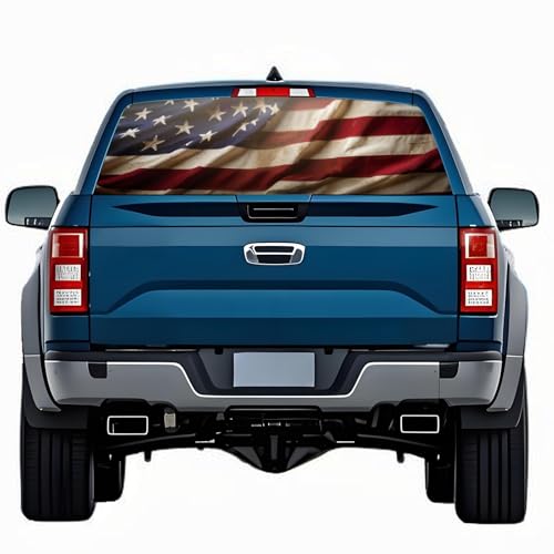 Image of Rear Window Decals for Trucks - 65x17.3 in Back Window American Flag Decals Fit Most Pickup Trucks SUV, Vinyl Back Window Decal Truck Rear Window Graphics for Personalized