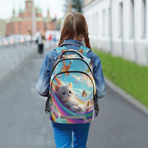 Cat in Rainbow Hammock Backpack for Boys Girls Elementary School Bag Kids Travel Bags Casual Rucksack Laptop Bookbag3