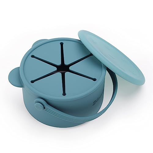 Image of Dilovely Snack Cups for Toddlers, Baby Snack Containers, Silicone Toddler Snack Cups No Spill, Food Catcher with Lid & Bucket-like Handle, BPA Free & Dishwasher Safe, 9 Ounce Colonial Blue