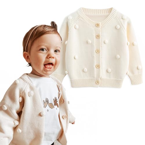 Image of Simplee kids Baby Sweater Cardigan Jacquard Cable-Knit Spring Coat Long Sleeve Cardigan for Baby Girl