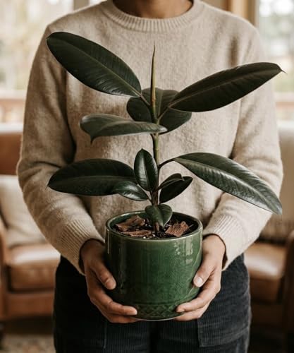 Image of Stunning Rubber Plant Live | Ficus Elastica | Bold Burgundy Foliage Air Purifying Indoor Plant for Home, Living Room & Office Decor | BM Nursery