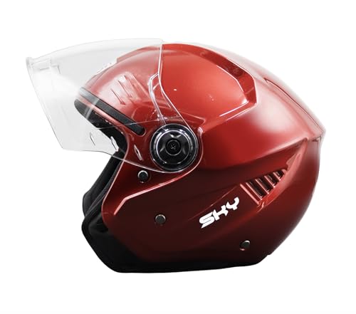 Image of Cortex Sky Half Face Helmet Glossy Finish with Scratch Resistant Polycarbonate Visor, Hard ABS Shell Helmet for Men and Women | Clear Visor, Lightweight,