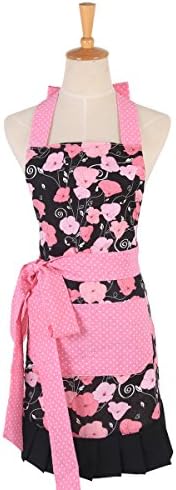 Leeotia Cotton Fabric Flirty Women's Apron with Big Pocket in Front Used for Home Baking or Kitchen Cooking (Blue)