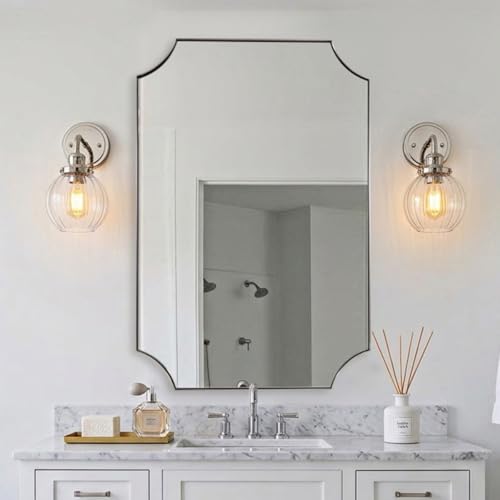 Image of MIRRORART 24x36'' Brushed Nickel Scalloped Bathroom Mirrors for Wall