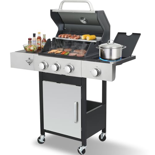 CIG GARDEN 3-Burner Propane Gas Grill With Side Burner, Double-layer
