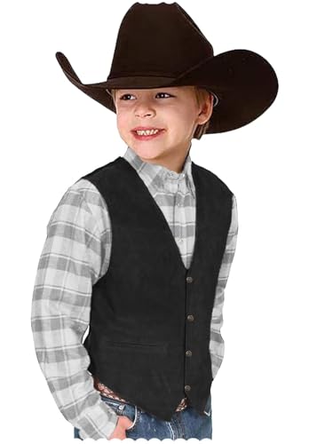 Boy's Retro Suede Leather V-Neck Vest Casual Western Sleeveless Jacket