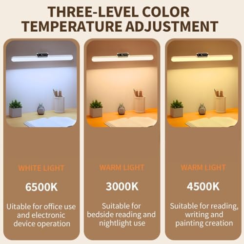 Image of One94Store Rechargeable LED Cabinet Light with Clock Display - Wireless Under Cabinet Lighting, 3 Color Dimmable Modes, 1200mAh Battery & Magnetic Mount for Kitchen, Closet & Bedroom, White