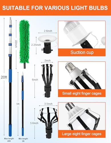 image for hveryppy Light Bulb Changer for high Ceilings with Baskets and Suction