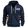 Men's Fleece-Lined UK England Flag Zipper Hooded Hoodie Hood Sweatshirts Sweater - Thick Winter Pullover with Pocket & Drawstring, Printed Casual Loose Fit (M-XXXL) Black #4