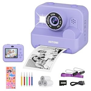 Appareil Photo Enfant, Appareil Photo Instantané 2.4" Écran avec Papier d'impression et Carte 32GB, Mode Video et Selfie, Jouet Cadeau pour Filles Garçons Enfant de 3-14 Ans(Violet)