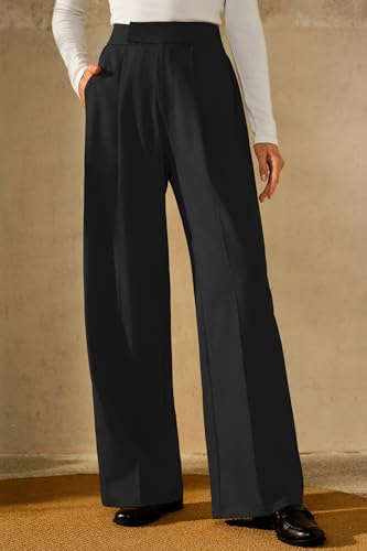Arach&Cloz Women's Wrinkle-Free Pleated Business Wide Leg Pants Fall 20252