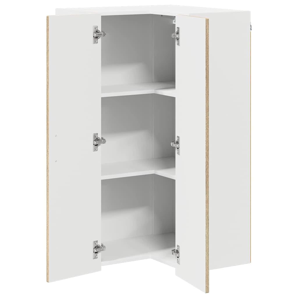 Meuble Armoire d Angle Mural Lucca Chene Sonoma 57 x 57 x 100 cm, 2 Portes 2 etageres en Bois d ingenierie, Rangement Cuisine Interieur