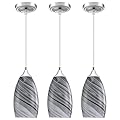 Leading Lighting Adjustable 3 Pack 1 Light Indoor Mini Hanging Kitchen Island Pendant Lamps Polished Nickel Finish Hand Blow Grey Glass Chandelier Shade Bar Dining Room Kitchen Island