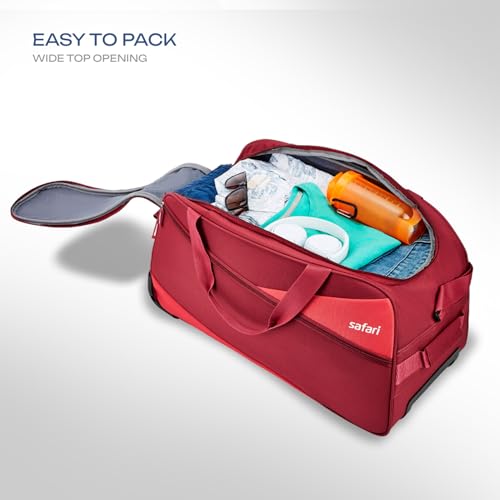 Image of Safari Men and Women Buzz 55 Cms Small Polyester Rolling Wheels Carry On Luggage Duffle Bag for Travel, Luggage Bags for Travel, Travel Bag and, Red, 22 Centimeters