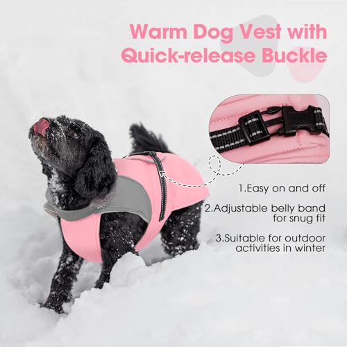 Nanaki Warm Dog Coats for Winter, Fleece Lined Furry Collar, Waterproof Reflective Dog Snowsuit with Leash Hole for Outdoor Walking Hunting, Easy On Cold Weather Puppy Jacket Vest, Beagle, Pink L
