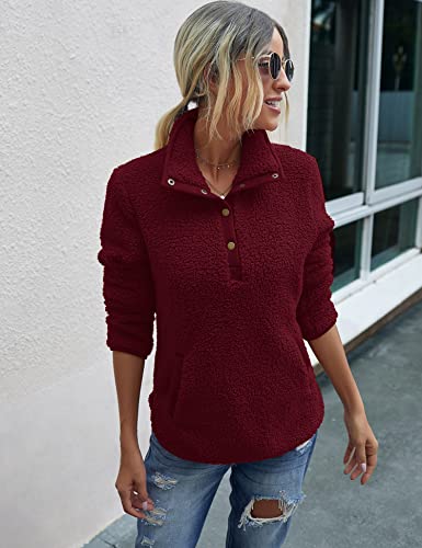 Image of AKEWEI Women Faux Fleece Sweatshirt Fuzzy Button Pullover Coat with Pocket