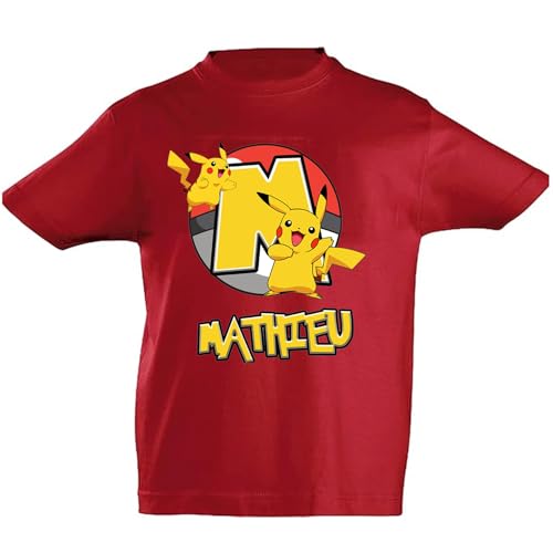 T-Shirt Personnalisé Lettre &amp; Texte ou Prénom Impression Personnalisation T-Shirt Personnalisé pour Enfants Pokémon