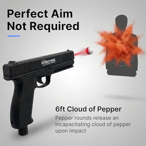Image of Streetwise Heat Self Defense Pepper Launcher - .50 Cal CO2 Powered Semi-Automatic 6-Round Launcher, Picatinny Rail, 450 FPS, 60 Ft Range, Includes Pepper Irritant Rubber Metal Rounds