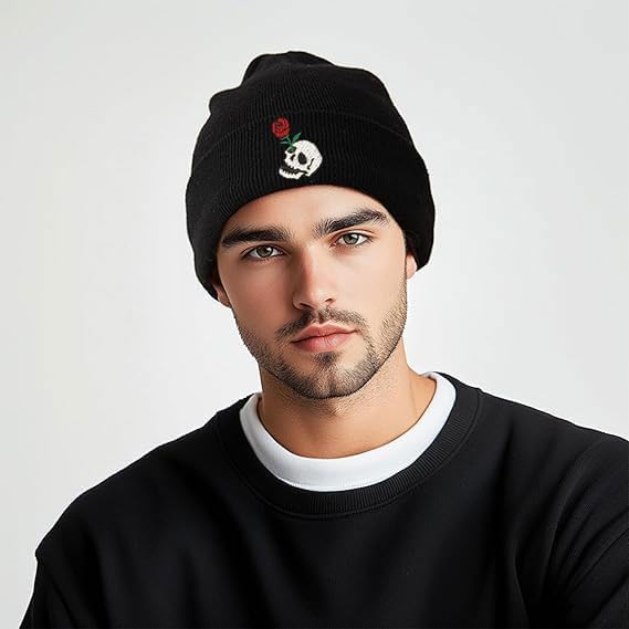 Funny Black Knit Beanie Hat Winter Embroidered Warm Cap for Men Women - Image 2