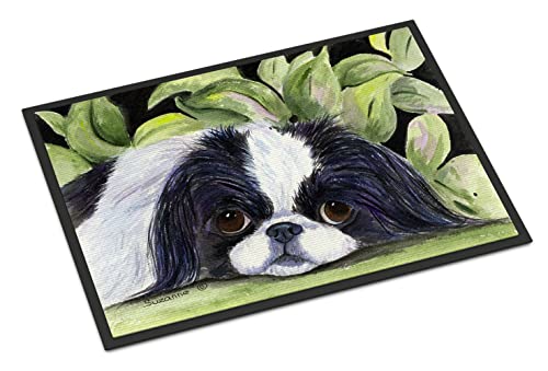 Caroline's Treasures SS8322JMAT Japanese Chin Doormat 24x36 Front Door Mat Indoor Outdoor Rugs for Entryway, Non Slip Washable Low Pile, 24H X 36W