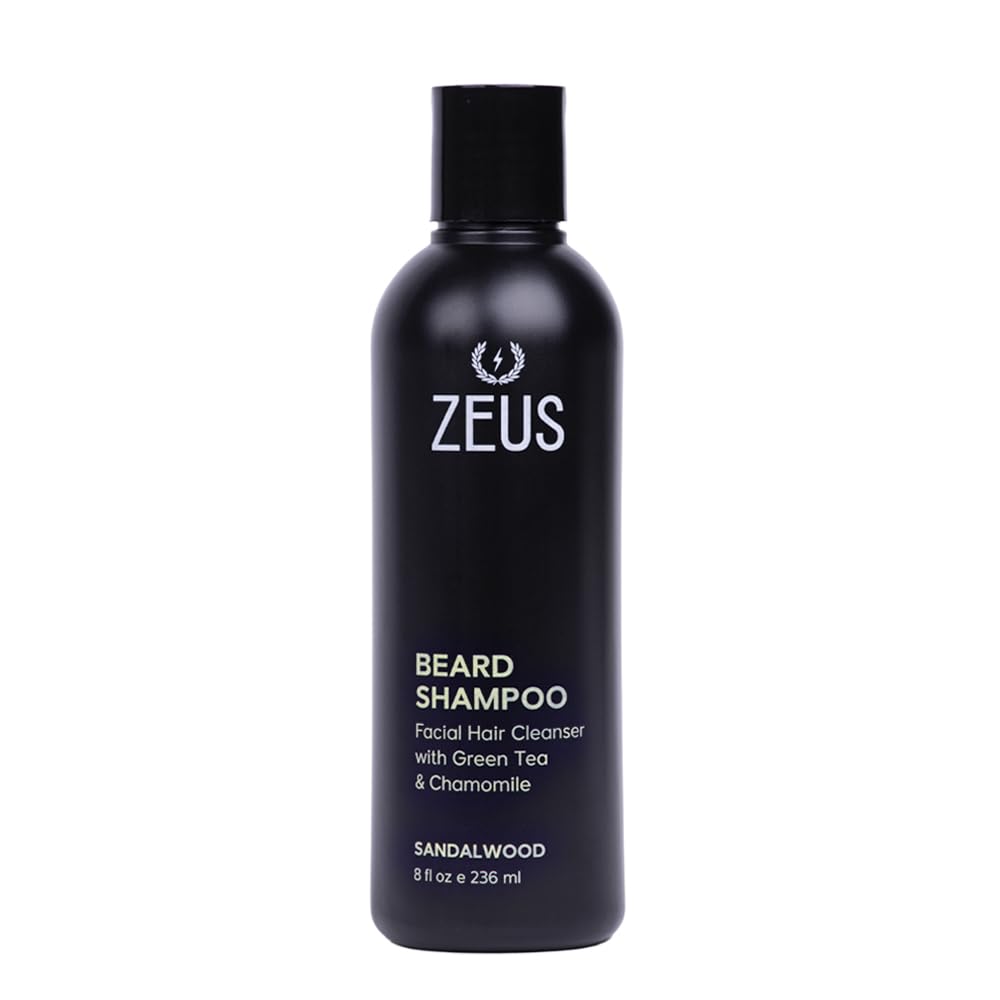 ZEUS Beard Shampoo Wash, Infused with Green Tea & Natural Ingredients to Cleanse and Soften Beard – 8 oz. Made in USA – Sandalwood