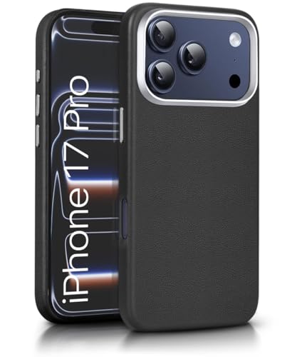 Image of WOW IMAGINE Back Cover for iPhone 17 Pro | Shockproof Tough Leather Texture Hard Mobile Case | Ultra Slim Non-Slip Grip | Inner Velvet Fabric | Metal Camera Ring - Black