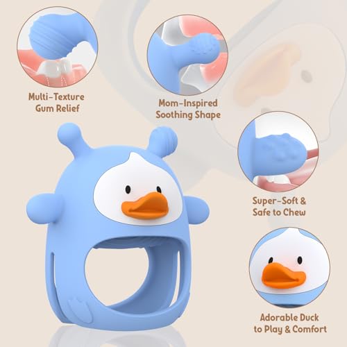 Image of 2 Packs Baby Teething Toys 3-6 6-12 Months, Food Grade Silicone Teething Mitten, Anti Dropping Wrist Hand Teethers, Never Drop Baby Chew Toys for Sucking Needs, BPA Free (Blue & Green)