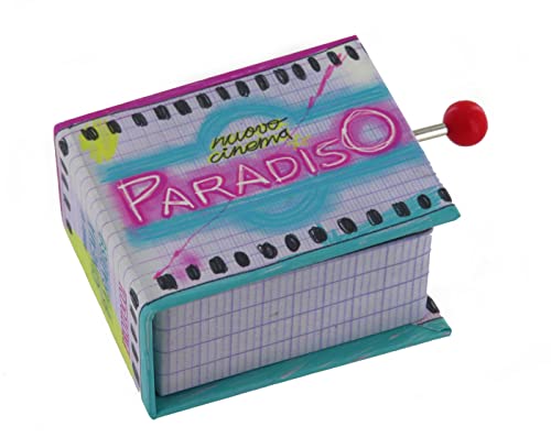 Carillon/scatola musicale a manovella di cartone illustrato a forma di libro con meccanismo musicale 18 note - Nuovo Cinema Paradiso - Tema finale (Ennio Morricone)