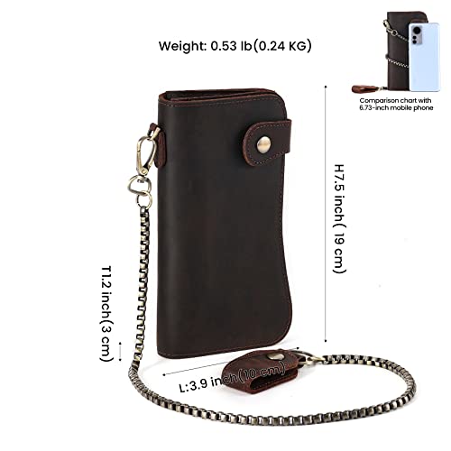 JOYIR Vintage Brown Crazy Horse Leather Wallet for Men with Detachable Chain, RFID Blocking Biker Long Wallet Holds Phone, Cash & 14+ Cards, Retro Motorcycle Rfid Wallet4