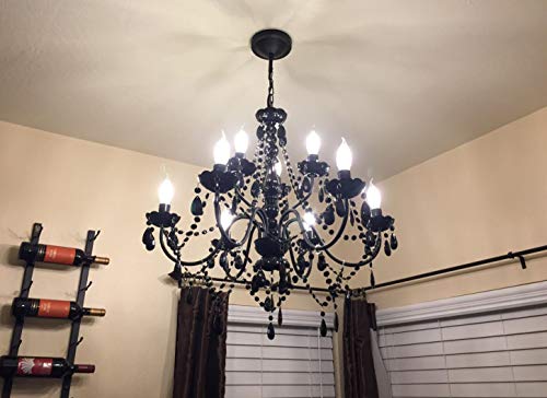 Image of gypsy color The Original Brink House 9 Light Black Hardwire Flush Mount Chandelier H26 inchxW27 inch, Black Metal Frame, Glass Stem and Acrylic Crystals
