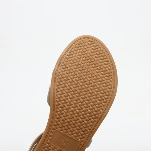 Women's Flat Sandals Strappy Ankle Strap Roman Round Toe Summer Beach Gladiator Shoes With Zipper Brown #TOP2