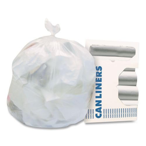 Boardwalk High-Density 10 Gallon Garbage Bags, 1,000 Count, 24"x24", Clear, Commercial HDPE Waste Can Liners, Coreless Perforated Rolls, Made in the USA
