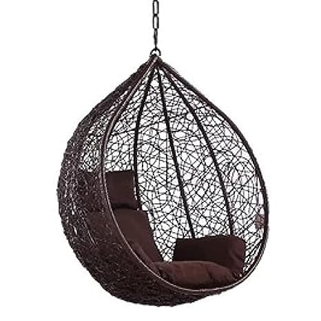FLOOR DECOR Hammock Swing for Balcony Hanging Chair withoutout Stand Indoor Outdoor Jhula Heavy Strong 150 kg Capacity 1 Person Included Cushion (Brown)