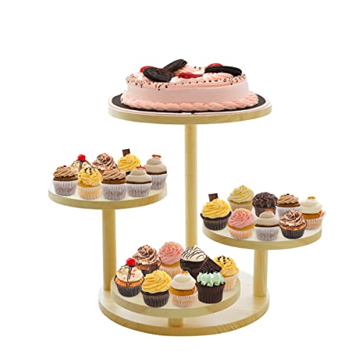 5 Tier Round Cupcake Tower Stand For 60 Cupcakes, Wooden Cake Stands With Tiered Tray Decor,Farmhouse Tiered Tray Decor,Cupcake Display For Birthday Graduation Baby Shower Tea Party #TOP16