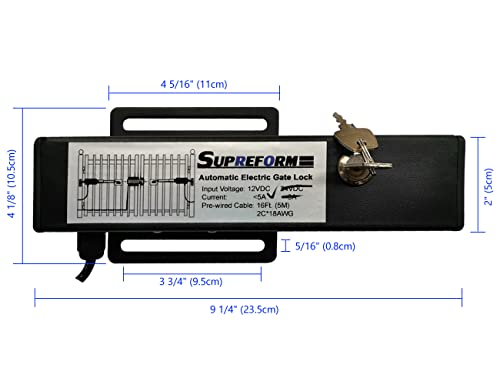 Supreform Universal 12VDC Outdoor Automatic Electric Gate Lock for Swing Gate Opener Operator Automatic Gate Openers, Fail Secure Gate Lock, mounting Screws, UL Listed Cable
